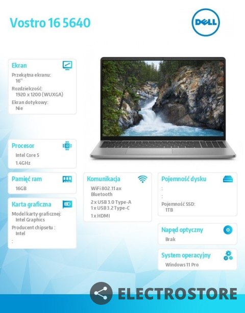 Dell Notebook Vostro 16 (5640) Win11Pro 5-120U/16GB/1TB SSD/16.0 FHD+/Intel Graphics/WLAN+BT/Backlit Kb/4 Cell/3YPS Dell Notebook Vostro 16 (5640) Win11Pro 5-120U/16GB/1TB SSD/16.0 FHD+/Intel Graphics/WLAN+BT/Backlit Kb/4 Cell/3YPS