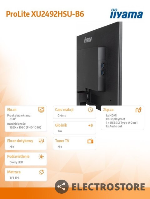 IIYAMA Monitor 23.8 cala XU2492HSU-B6 IPS,FHD,HDMI,DP,100Hz,4xUSB3.2,SLIM,2x2W IIYAMA Monitor 23.8 cala XU2492HSU-B6 IPS,FHD,HDMI,DP,100Hz,4xUSB3.2,SLIM,2x2W