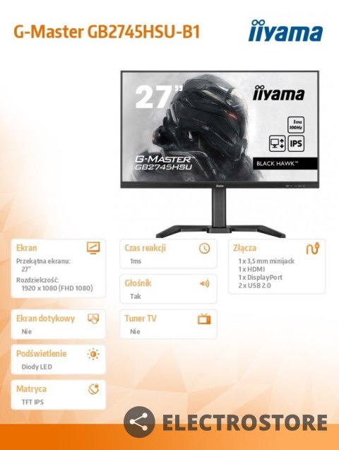 IIYAMA Monitor 27 cali G-Master GB2745HSU-B1 IPS,FHD,100Hz,1ms,2xUSB,HDMI,DP,2x2W, FreeSync,HAS(150mm) IIYAMA Monitor 27 cali G-Master GB2745HSU-B1 IPS,FHD,100Hz,1ms,2xUSB,HDMI,DP,2x2W, FreeSync,HAS(150mm)