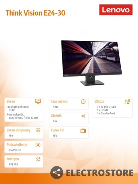 Lenovo Monitor ThinkVision 23.8 cali E24-30 63EDMAT2EU Lenovo Monitor ThinkVision 23.8 cali E24-30 63EDMAT2EU