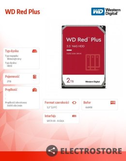 Western Digital Dysk twardy WD Red Plus 2TB 3,5 CMR 64MB/5400RPM