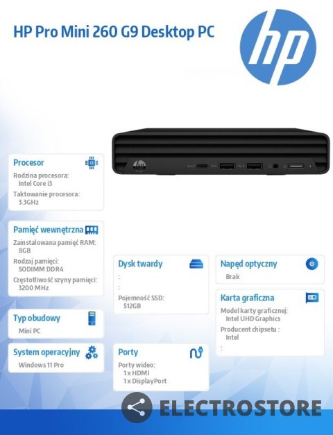 HP Inc. Komputer stacjonarny Pro Mini 260 G9 i3-1315U 512GB/8GB/W11P 936J2EA HP Inc. Komputer stacjonarny Pro Mini 260 G9 i3-1315U 512GB/8GB/W11P 936J2EA