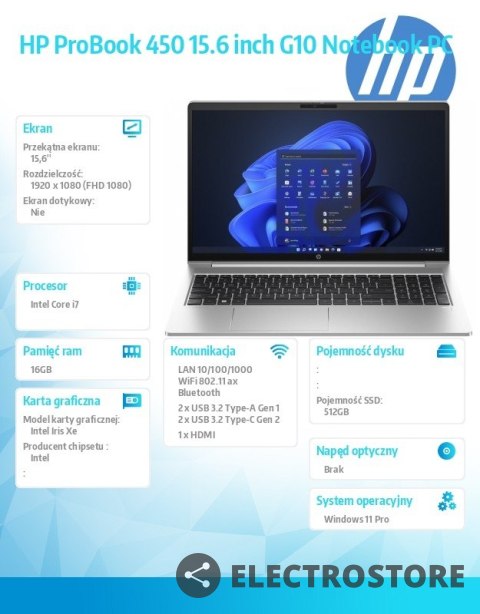 HP Inc. Notebook ProBook 450 G10 i7-1355U 512GB/16GB/W11P/15.6 968Q9ET HP Inc. Notebook ProBook 450 G10 i7-1355U 512GB/16GB/W11P/15.6 968Q9ET