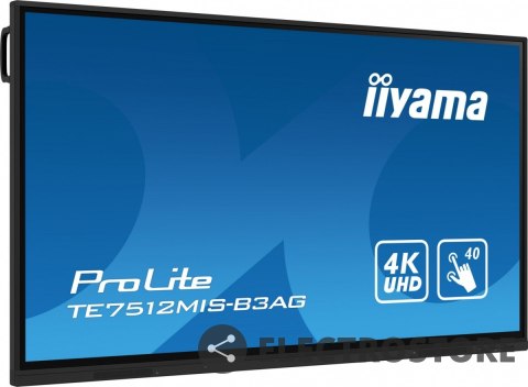 IIYAMA Monitor 75 cali ProLite TE7512MIS-B3AG,INFRARED,40pkt,IPS,4K, 24/7, 7H, WiFi,VGA, HDMI, USB-c, Bluetooth,metal,8ms, vesa, głośni IIYAMA Monitor 75 cali ProLite TE7512MIS-B3AG,INFRARED,40pkt,IPS,4K, 24/7, 7H, WiFi,VGA, HDMI, USB-c, Bluetooth,metal,8ms, vesa, głośni