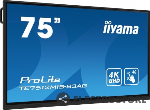 IIYAMA Monitor 75 cali ProLite TE7512MIS-B3AG,INFRARED,40pkt,IPS,4K, 24/7, 7H, WiFi,VGA, HDMI, USB-c, Bluetooth,metal,8ms, vesa, głośni IIYAMA Monitor 75 cali ProLite TE7512MIS-B3AG,INFRARED,40pkt,IPS,4K, 24/7, 7H, WiFi,VGA, HDMI, USB-c, Bluetooth,metal,8ms, vesa, głośni