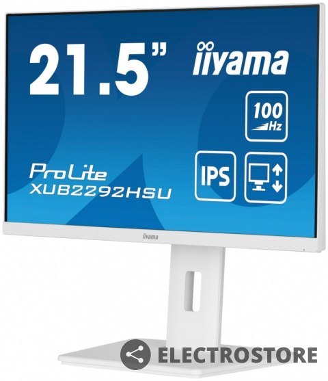 IIYAMA Monitor 21.5 cala ProLite XUB2292HSU-W6 IPS,100Hz,FreeSync,PIVOT,0.4ms,HDMI, DP,4xUSB(3.2),2x2W,HAS(150mm), Biały IIYAMA Monitor 21.5 cala ProLite XUB2292HSU-W6 IPS,100Hz,FreeSync,PIVOT,0.4ms,HDMI, DP,4xUSB(3.2),2x2W,HAS(150mm), Biały
