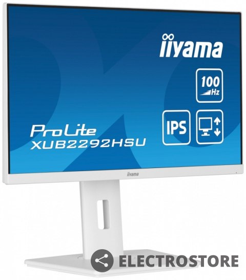 IIYAMA Monitor 21.5 cala ProLite XUB2292HSU-W6 IPS,100Hz,FreeSync,PIVOT,0.4ms,HDMI, DP,4xUSB(3.2),2x2W,HAS(150mm), Biały IIYAMA Monitor 21.5 cala ProLite XUB2292HSU-W6 IPS,100Hz,FreeSync,PIVOT,0.4ms,HDMI, DP,4xUSB(3.2),2x2W,HAS(150mm), Biały