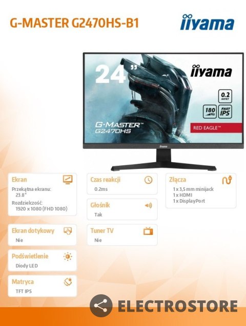 IIYAMA Monitor 24 cale G2470HS-B1 IPS,FHD, 180Hz IIYAMA Monitor 24 cale G2470HS-B1 IPS,FHD, 180Hz