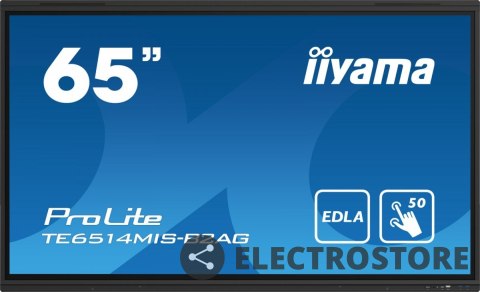 IIYAMA Monitor interaktywny 65 cali TE6514MIS-B2AG, INFRARED,50pkt,VA,4K, 7H,WiFi,MIC,USB, ANDROID 13, Google EDLA