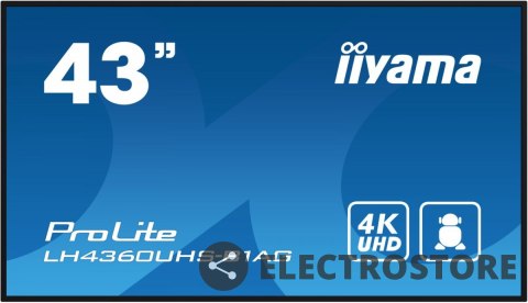 IIYAMA Monitor wielkoformatowy 43 cale LH4360UHS-B1AG matowy 24h/7 500(cd/m2) VA 3840 x 2160 UHD(4K) Android.11 Wifi CMS(iiSignage2)