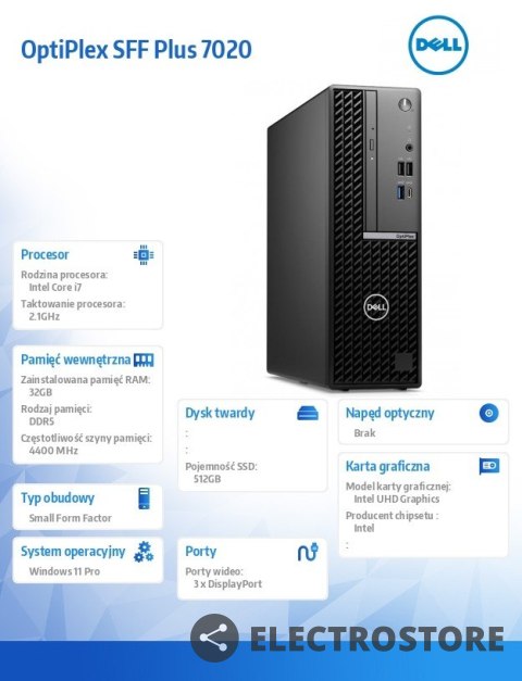 Dell Komputer Optiplex Plus SFF/Core i7-14700/32GB/512GB SSD/Integrated/WLAN + BT/Wireless Kb & Mouse/260W/W11Pro/vPro Dell Komputer Optiplex Plus SFF/Core i7-14700/32GB/512GB SSD/Integrated/WLAN + BT/Wireless Kb & Mouse/260W/W11Pro/vPro