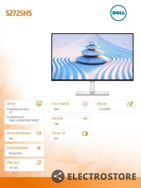 Dell Monitor 27 cali S2725HS IPS LED 100Hz Full HD (1920x1080) /16:9/2xHDMI/Speakers/fully adjustable stand/3Y Dell Monitor 27 cali S2725HS IPS LED 100Hz Full HD (1920x1080) /16:9/2xHDMI/Speakers/fully adjustable stand/3Y