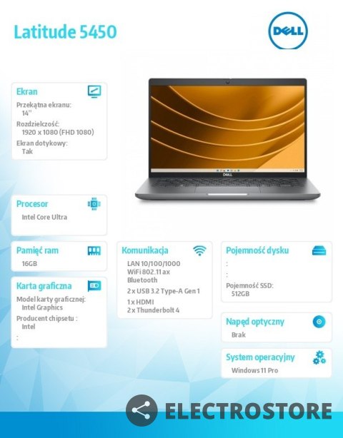 Dell Notebook Latitude 5450 Win11Pro Ultra 5 135U/16GB/512GB SSD Gen4/14.0 FHD Touch/Int/FgrPr&SmtCd/FHD/IR Cam/Mic/WLAN+BT/Backlit K Dell Notebook Latitude 5450 Win11Pro Ultra 5 135U/16GB/512GB SSD Gen4/14.0 FHD Touch/Int/FgrPr&SmtCd/FHD/IR Cam/Mic/WLAN+BT/Backlit K