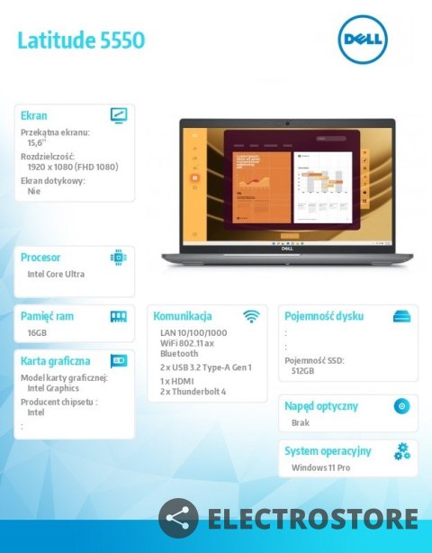 Dell Notebook Latitude 5550 Win11Pro Ultra 5 135U/16GB/512GB SSD Gen4/15.6 FHD/Integrated/FgrPr&SmtCd/FHD/IR Cam/Mic/WLAN+BT/Backlit Dell Notebook Latitude 5550 Win11Pro Ultra 5 135U/16GB/512GB SSD Gen4/15.6 FHD/Integrated/FgrPr&SmtCd/FHD/IR Cam/Mic/WLAN+BT/Backlit