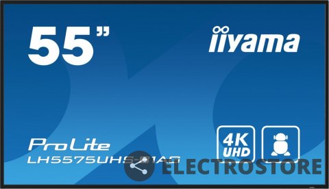 IIYAMA Monitor 54.6 cali ProLite LH5575UHS-B1AG 24/7,IPS,ANDROID.11,4K,500cd/m2,WiFi,3xHDMI,DP,Daisy/Chain,2xUSB,2x10W,RJ45,iiSignage2, IIYAMA Monitor 54.6 cali ProLite LH5575UHS-B1AG 24/7,IPS,ANDROID.11,4K,500cd/m2,WiFi,3xHDMI,DP,Daisy/Chain,2xUSB,2x10W,RJ45,iiSignage2,