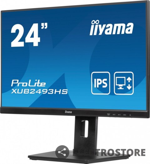 IIYAMA Monitor ProLite 23.8 cala XUB2493HS-B6 A, IPS, HDMI, DP, 2x2W, HAS, 300cd/m2, obrót stopy 120 stopni IIYAMA Monitor ProLite 23.8 cala XUB2493HS-B6 A, IPS, HDMI, DP, 2x2W, HAS, 300cd/m2, obrót stopy 120 stopni