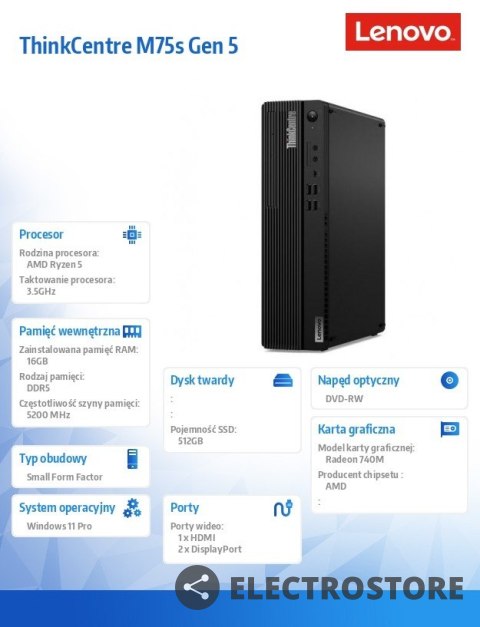 Lenovo Komputer ThinkCentre M75s G5 SFF 12TA0004PB W11Pro 8500G/16GB/512GB/AMD Radeon/DVD/3YRS OS Lenovo Komputer ThinkCentre M75s G5 SFF 12TA0004PB W11Pro 8500G/16GB/512GB/AMD Radeon/DVD/3YRS OS