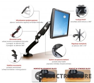 ART Uchwyt biurkowy na sprężynie gazowej do 1 monitora LCD/LED 13-27" L-11GD