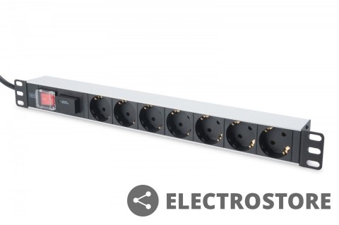 Digitus Listwa zasilająca PDU 19" RACK 7xSchuko, 2m 1xSchuko, 16A, wł./wył., zab.przepięciowe, aluminiowa