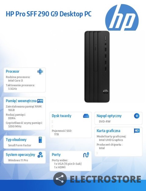 HP Inc. Komputer Pro SFF 290 G9 i3-14100 1TB/16GB/DVDRW/W11P A54YDET HP Inc. Komputer Pro SFF 290 G9 i3-14100 1TB/16GB/DVDRW/W11P A54YDET