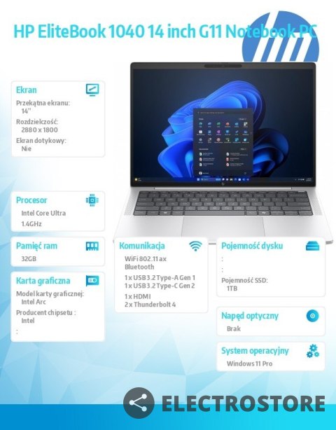 HP Inc. Notebook EliteBook 1040 G11 U7-165H 1TB/32GB/W11P/14.0 9G0X1ET HP Inc. Notebook EliteBook 1040 G11 U7-165H 1TB/32GB/W11P/14.0 9G0X1ET