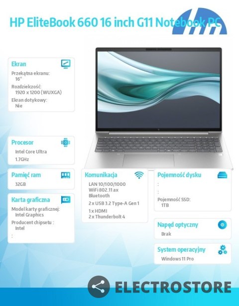 HP Inc. Notebook EliteBook 660 G11 U7-155U 1TB/32GB/W11Pro/16.0 A37W1ET HP Inc. Notebook EliteBook 660 G11 U7-155U 1TB/32GB/W11Pro/16.0 A37W1ET
