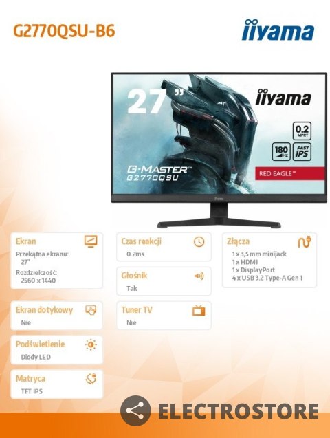 IIYAMA Monitor 27 cali G2770Q 0.2ms, IPS, DP, HDMI, 180Hz IIYAMA Monitor 27 cali G2770Q 0.2ms, IPS, DP, HDMI, 180Hz