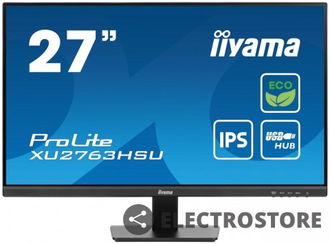 IIYAMA Monitor 27 cali ProLite XU2763HSU-B1 IPS,100HZ,ECO,3ms,SLIM,HDMI,DP,2x USB3.2 TCO,EPEAT