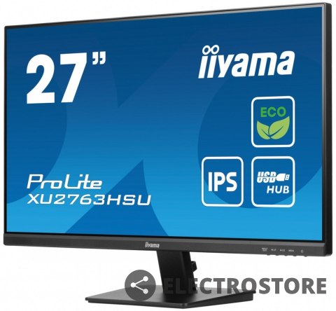 IIYAMA Monitor 27 cali ProLite XU2763HSU-B1 IPS,100HZ,ECO,3ms,SLIM,HDMI,DP,2x USB3.2 TCO,EPEAT IIYAMA Monitor 27 cali ProLite XU2763HSU-B1 IPS,100HZ,ECO,3ms,SLIM,HDMI,DP,2x USB3.2 TCO,EPEAT