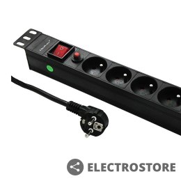 Qoltec Listwa zasilająca do RACK 19cali | 1U | 6A | PDU | 6xSCHUKO | 2m