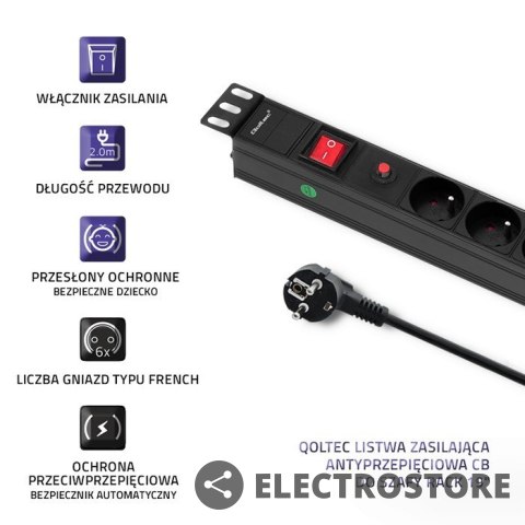Qoltec Listwa zasilająca do RACK 19cali | 1U | 6A | PDU | 6xSCHUKO | 2m Qoltec Listwa zasilająca do RACK 19cali | 1U | 6A | PDU | 6xSCHUKO | 2m