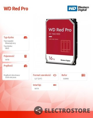 Western Digital Dysk twardy WD Red Pro 16TB 3,5 512MB SATAIII/7200rpm