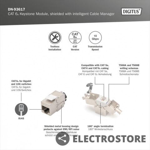 Digitus Moduł Keystone RJ45 (8P8C) kat. 6A STP, LSA, beznarzędziowy Digitus Moduł Keystone RJ45 (8P8C) kat. 6A STP, LSA, beznarzędziowy