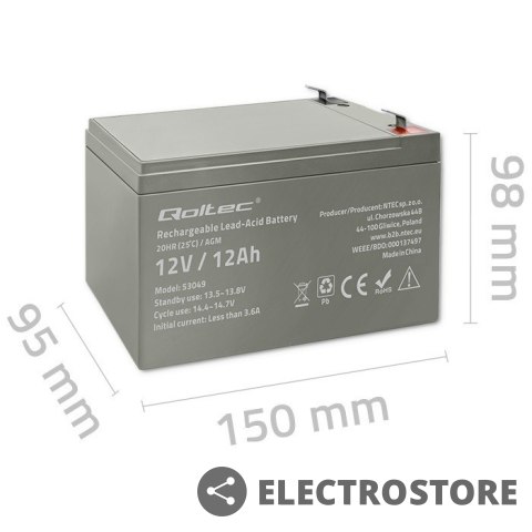 Qoltec Akumulator AGM 12V | 12Ah Qoltec Akumulator AGM 12V | 12Ah