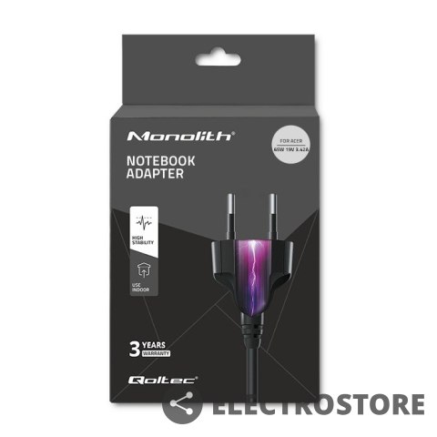 Qoltec Zasilacz do Acer 65W | 19V | 3.42A | 5.5x1.7 |+kabel zasilający Qoltec Zasilacz do Acer 65W | 19V | 3.42A | 5.5x1.7 |+kabel zasilający