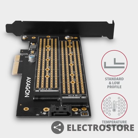 AXAGON PCEM2-D Adapter wewnętrzny PCIe x4, 1x M.2 NVMe M-key + 1x SATA B-key slot, SP & LP