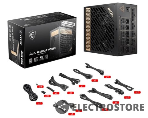 MSI Zasilacz MEG Ai1300P PCIE5 1300W 80PLUS PLATINUM F.MODULAR MSI Zasilacz MEG Ai1300P PCIE5 1300W 80PLUS PLATINUM F.MODULAR