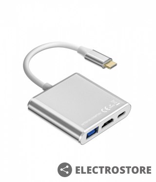 TB Adapter HUB USB C 3w1 - HDMI, USB, PD srebrny