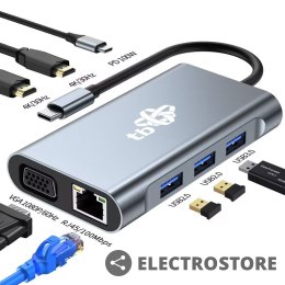 TB HUB Adapter USB C 8w1 HDMIx2 USB VGA RJ45 PD