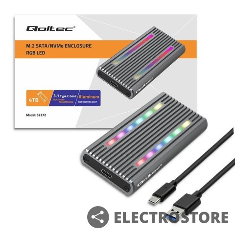 Qoltec Obudowa | kieszeń na dysk M.2 SSD | SATA | NVMe | RGB LED | USB-C| 4TB Qoltec Obudowa | kieszeń na dysk M.2 SSD | SATA | NVMe | RGB LED | USB-C| 4TB