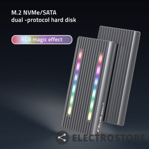 Qoltec Obudowa | kieszeń na dysk M.2 SSD | SATA | NVMe | RGB LED | USB-C| 4TB Qoltec Obudowa | kieszeń na dysk M.2 SSD | SATA | NVMe | RGB LED | USB-C| 4TB