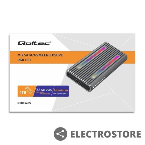Qoltec Obudowa | kieszeń na dysk M.2 SSD | SATA | NVMe | RGB LED | USB-C| 4TB Qoltec Obudowa | kieszeń na dysk M.2 SSD | SATA | NVMe | RGB LED | USB-C| 4TB