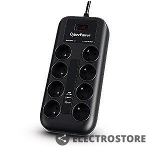 CyberPower Listwa przepięciowa P0820SUF0-FR 8xFR/2xUSB CyberPower Listwa przepięciowa P0820SUF0-FR 8xFR/2xUSB