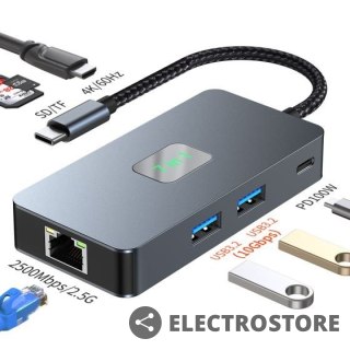 TB Adapter HUB USB C (7w1) HDMI USB SD/TF RJ45 (2500 Mbps) PD