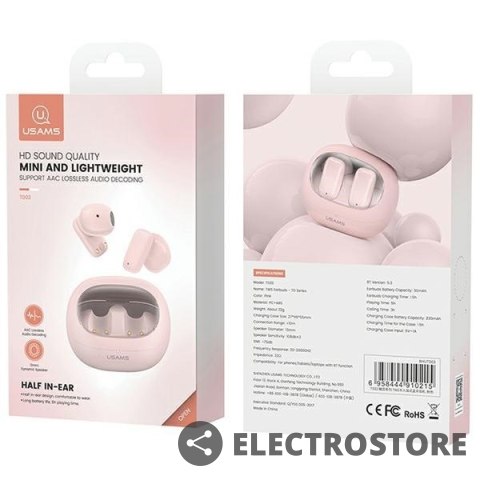 USAMS Słuchawki Bluetooth 5.3 TWS TD Series Rożowe USAMS Słuchawki Bluetooth 5.3 TWS TD Series Rożowe