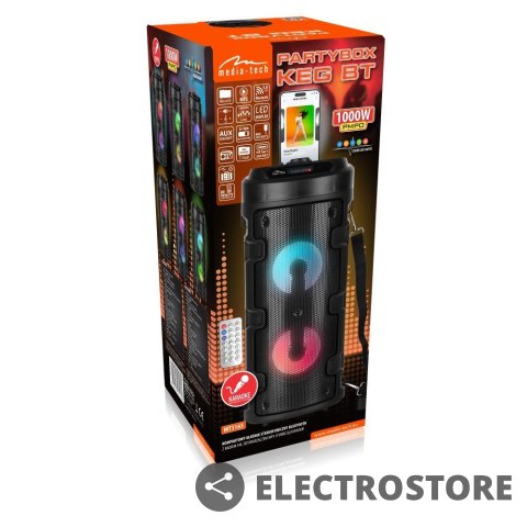 Media-Tech Głośnik PARTYBOX KEG BT MT3165 V2.0 Karaoke/Bluetooth 5.0+EDR/FM/MP3/MicroSD/USB/Equalizer/AUX/Jack 6.3/Pilot/Pasek/USB-C/LED/RM Media-Tech Głośnik PARTYBOX KEG BT MT3165 V2.0 Karaoke/Bluetooth 5.0+EDR/FM/MP3/MicroSD/USB/Equalizer/AUX/Jack 6.3/Pilot/Pasek/USB-C/LED/RM