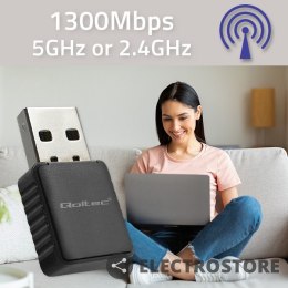 Qoltec Adapter bezprzewodowy Ultra szybki DUAL mini WiFi 2 x 2dBi Standard AC | 1300Mbps