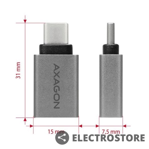 AXAGON RUCM-AFA Redukcja, USB 3.1 Type-C męska -> Type-A żeńska ALU