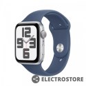 Apple Watch SE GPS, koperta 44 mm z aluminium w kolorze srebrnym z paskiem sportowym w kolorze denim - rozmiar M/L