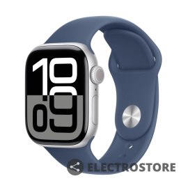 Apple Watch Series 10 GPS + Cellular, koperta 42 mm z aluminium w kolorze srebrnym z paskiem sportowym w kolorze denim - rozmiar M/L